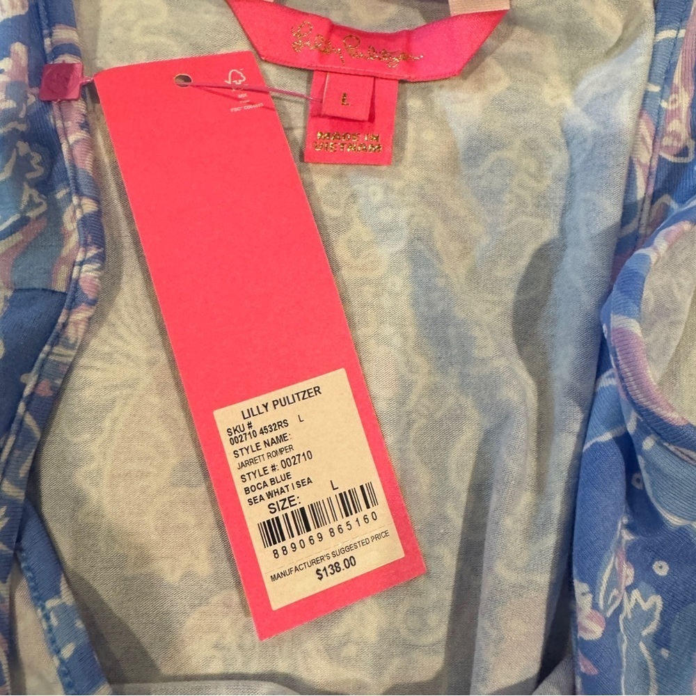 Lilly Pulitzer Jarrett Romper Boca Blue /Sea what I Sea Size large NWT - Picture 2 of 5